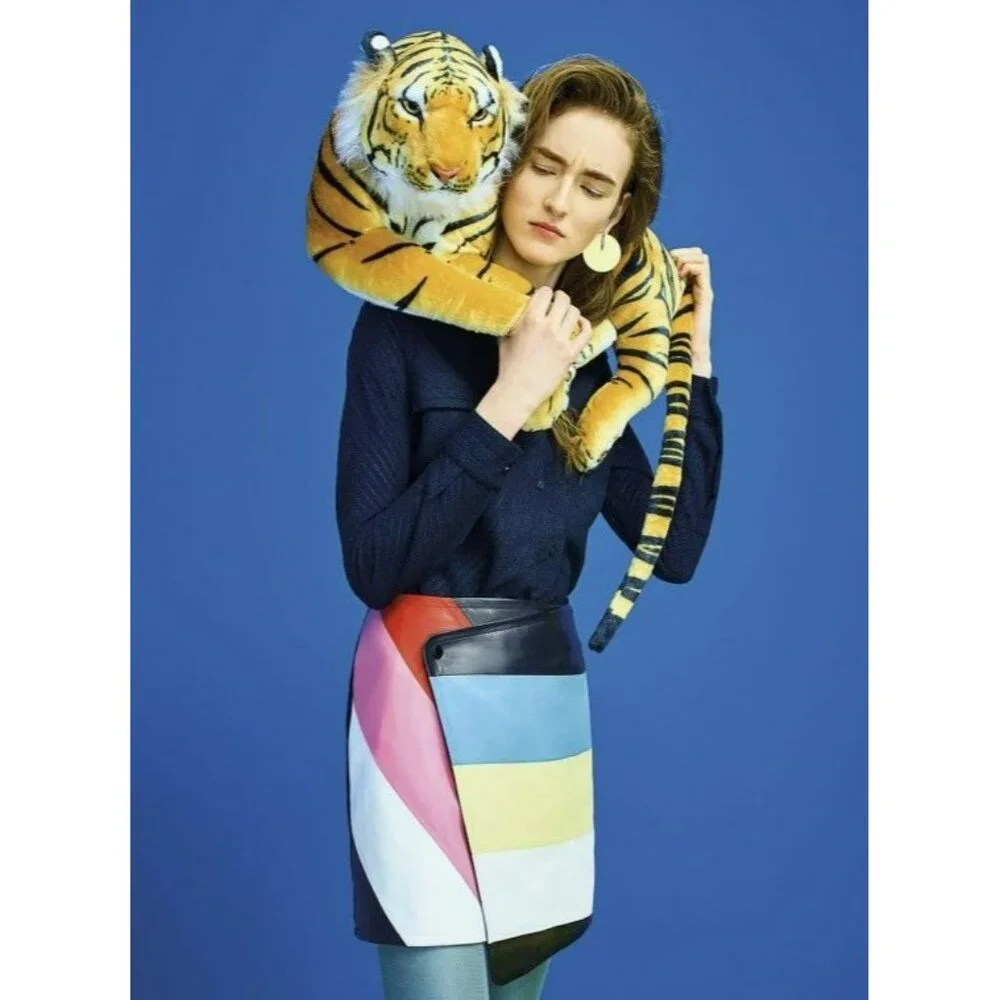 Miko Miko Stripe Skirt Faux Leather Blue White Mod Retro Futuristic Cosplay - Picture 3 of 16